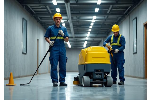 Cleaning crew working on post-construction site